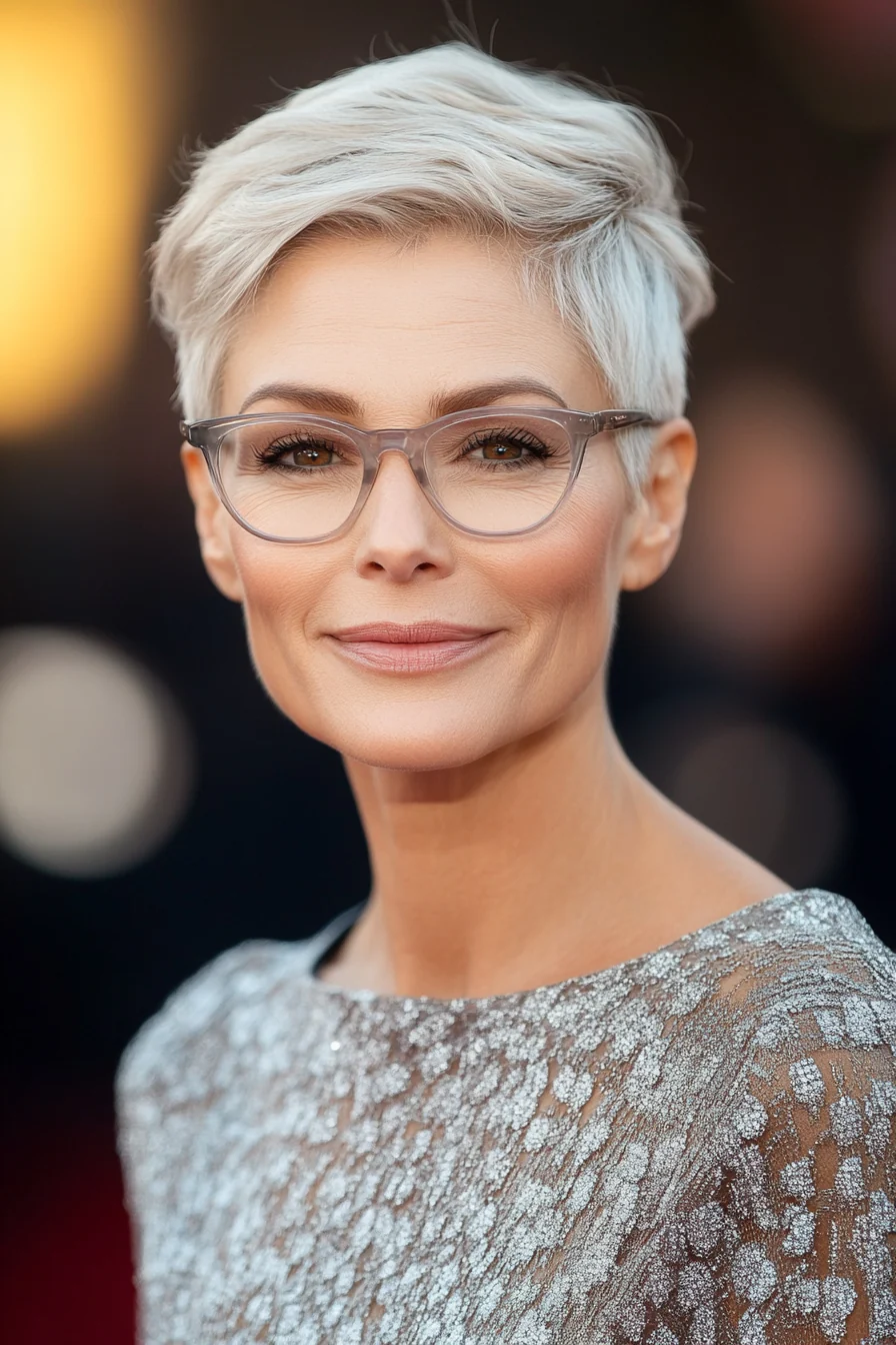 20 trendige Kurzhaarfrisuren für Frauen über 50 mit Brille, die im Jahr 2025 glänzen