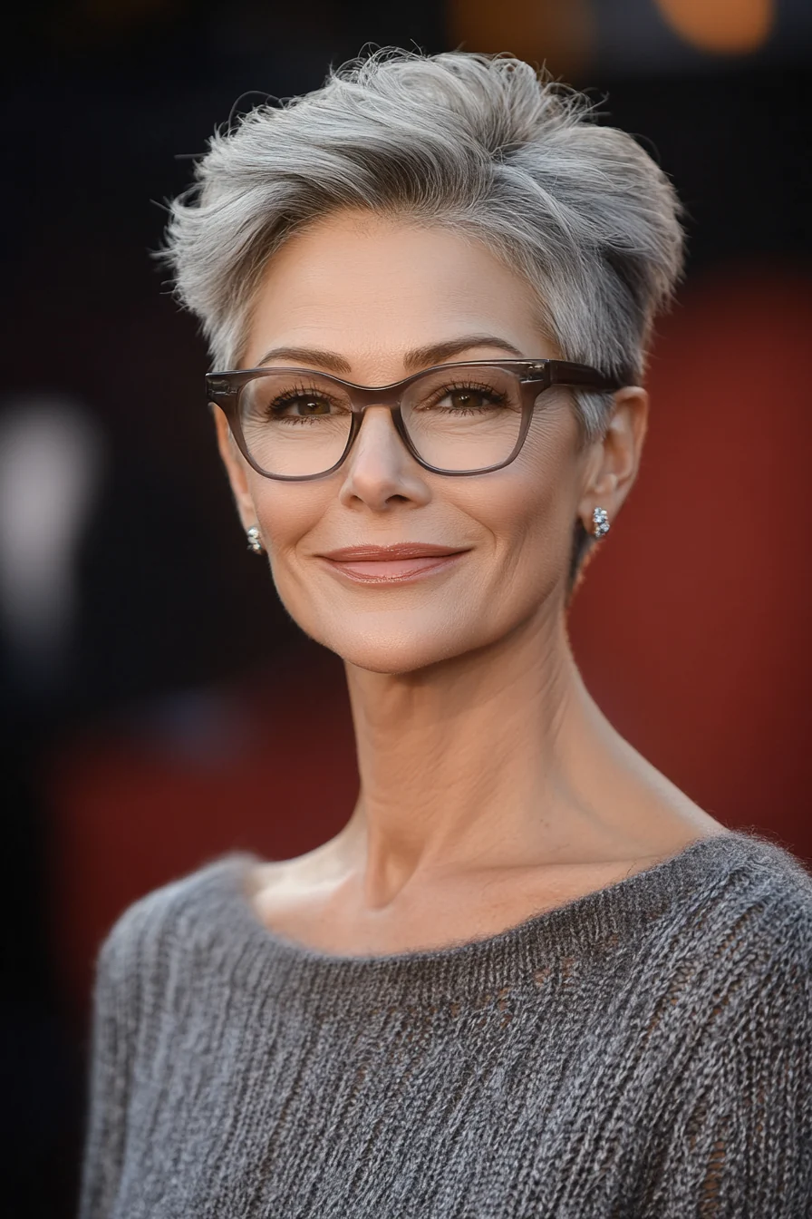 20 trendige Kurzhaarfrisuren für Frauen über 50 mit Brille, die im Jahr 2025 glänzen