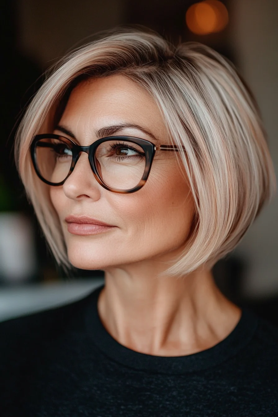 20 trendige Kurzhaarfrisuren für Frauen über 50 mit Brille, die im Jahr 2025 glänzen