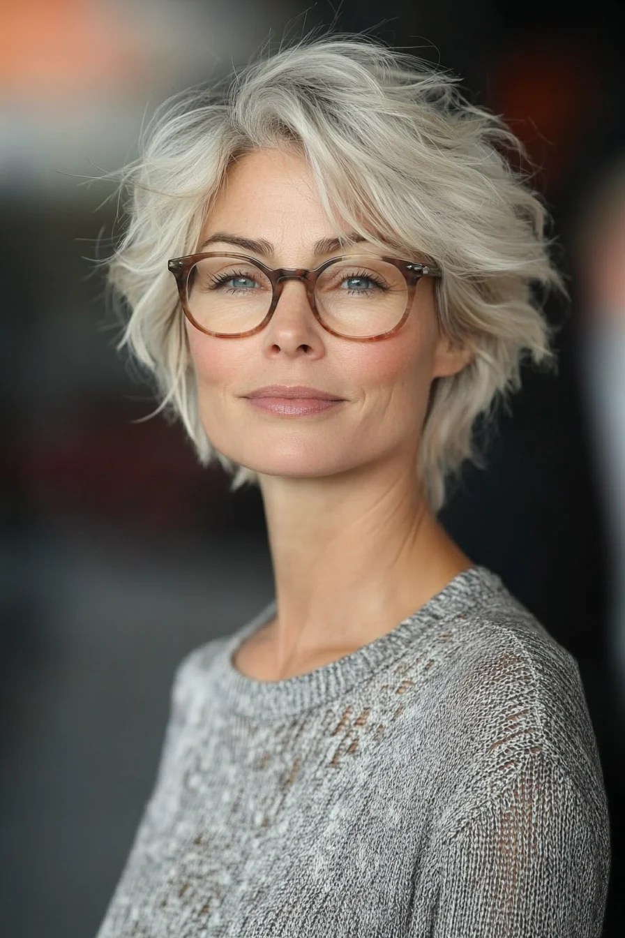 20 trendige Kurzhaarfrisuren für Frauen über 50 mit Brille, die im Jahr 2025 glänzen