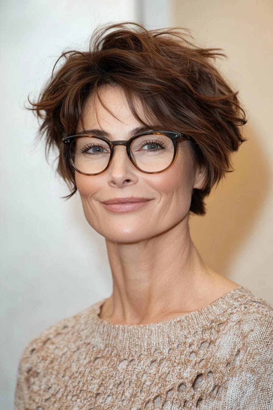 20 trendige Kurzhaarfrisuren für Frauen über 50 mit Brille, die im Jahr 2025 glänzen