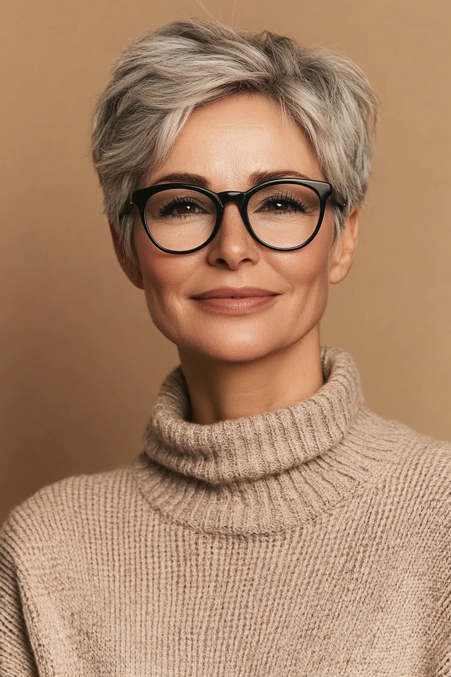 20 trendige Kurzhaarfrisuren für Frauen über 50 mit Brille, die im Jahr 2025 glänzen