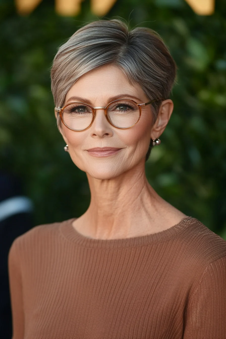 20 trendige Kurzhaarfrisuren für Frauen über 50 mit Brille, die im Jahr 2025 glänzen