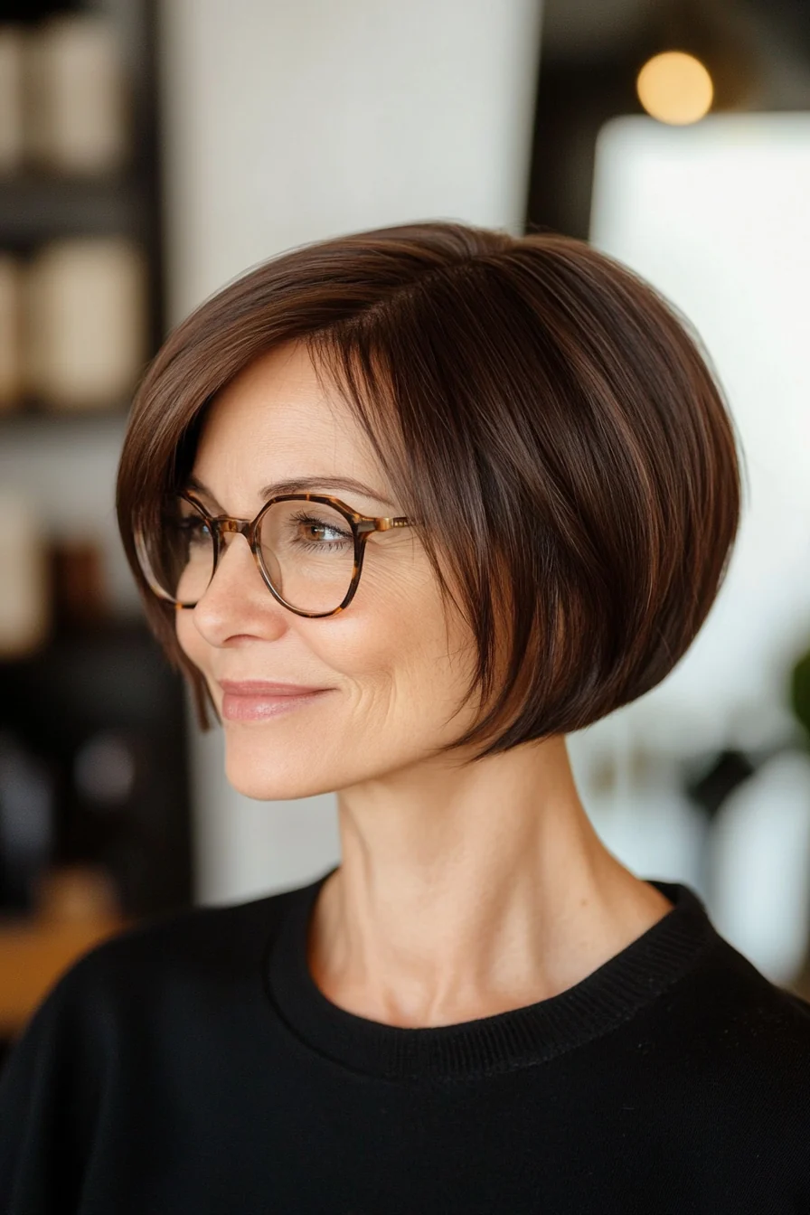 20 trendige Kurzhaarfrisuren für Frauen über 50 mit Brille, die im Jahr 2025 glänzen