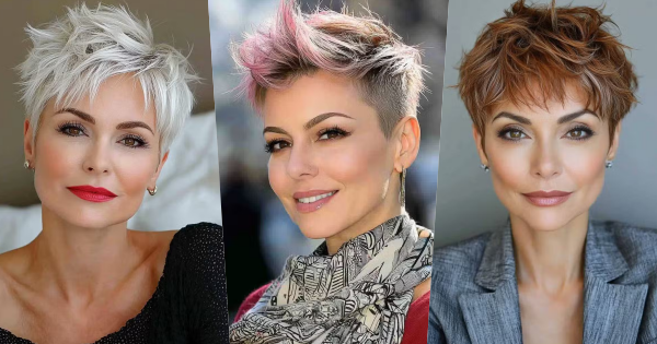 Entdecken Sie unsere große Auswahl an trendigen gewellten Pixie-Frisuren für Frauen über 50!