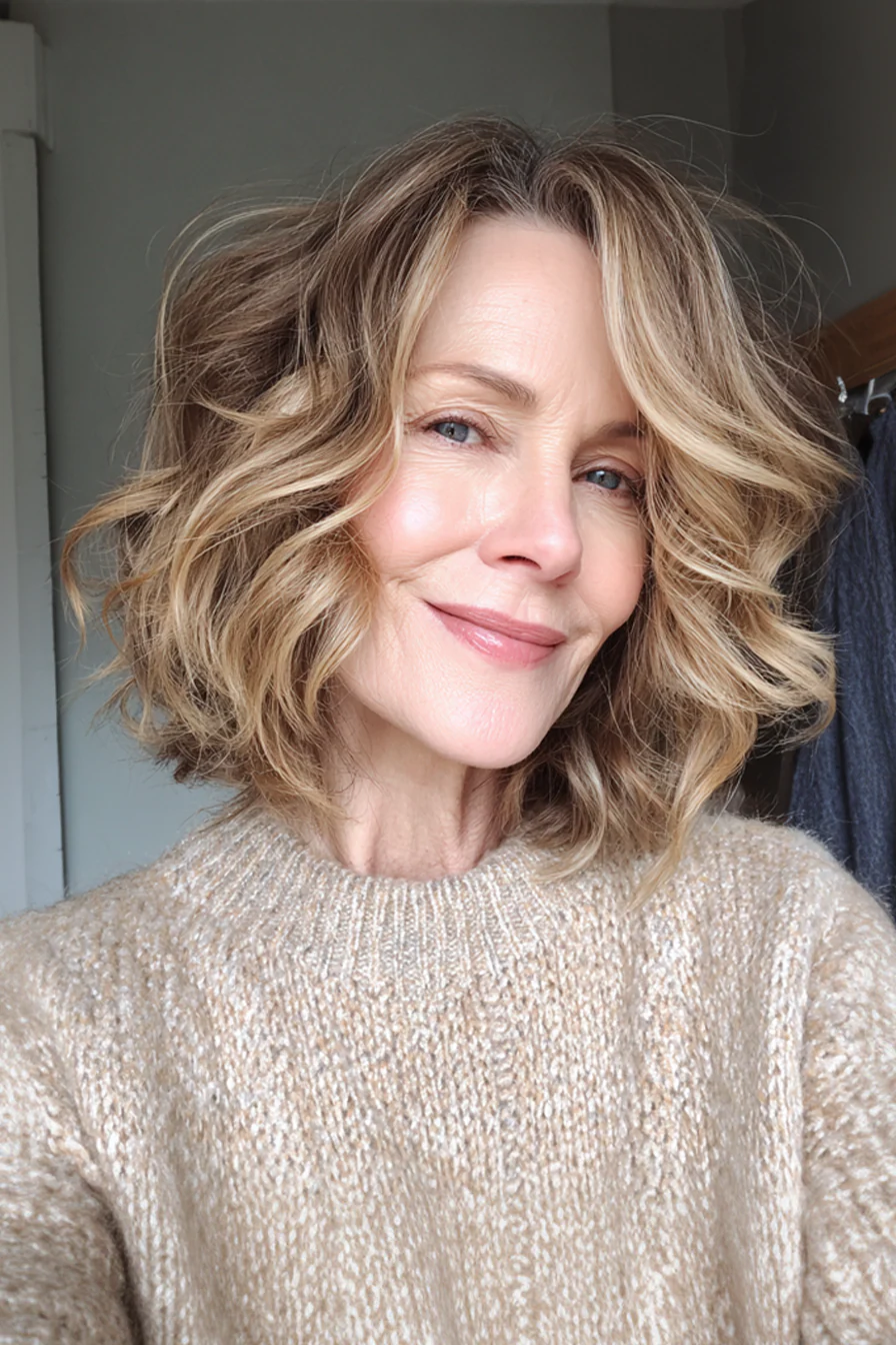 Über 25 Kurzhaarfrisuren für Frauen über 50 mit welligem Haar