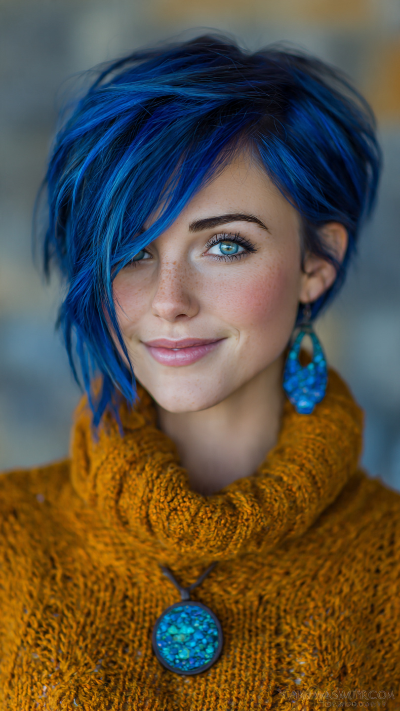 Von Denim bis Electric Blue: Die schönsten Blautöne für moderne Kurzhaarfrisuren