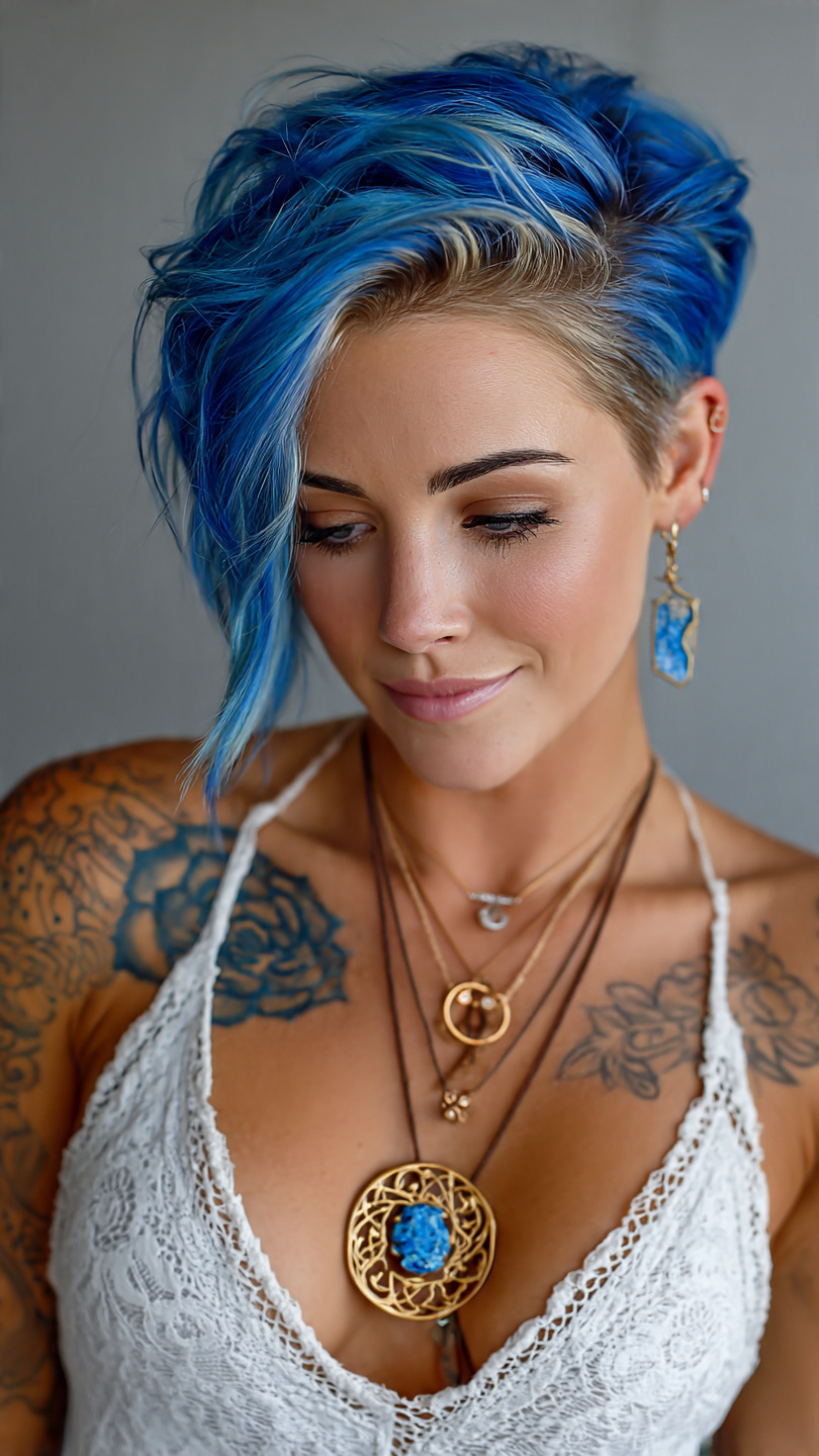 Von Denim bis Electric Blue: Die schönsten Blautöne für moderne Kurzhaarfrisuren