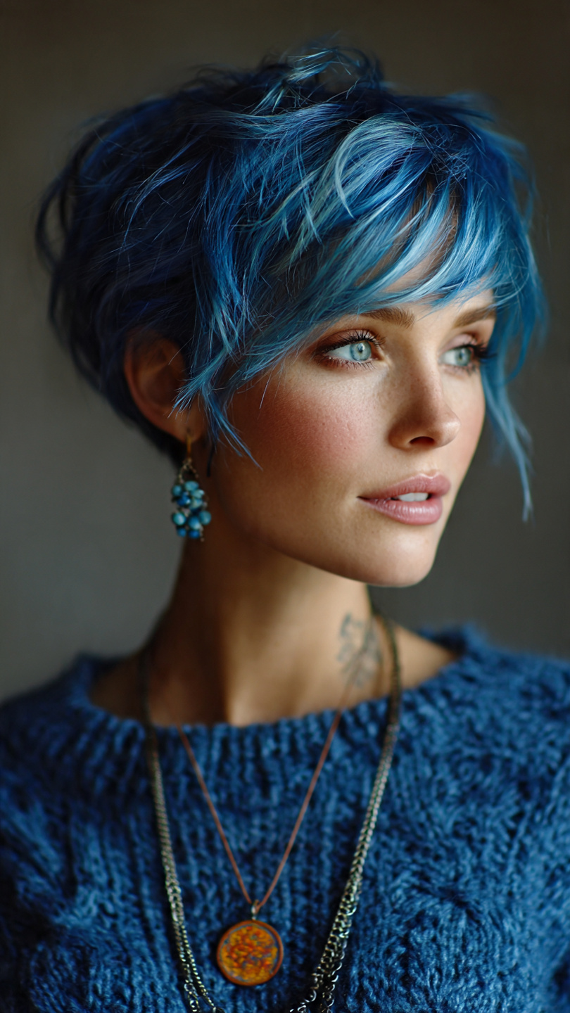 Von Denim bis Electric Blue: Die schönsten Blautöne für moderne Kurzhaarfrisuren