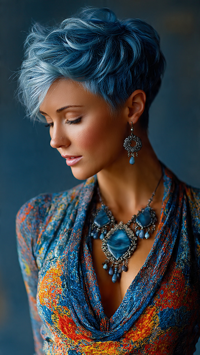 Von Denim bis Electric Blue: Die schönsten Blautöne für moderne Kurzhaarfrisuren