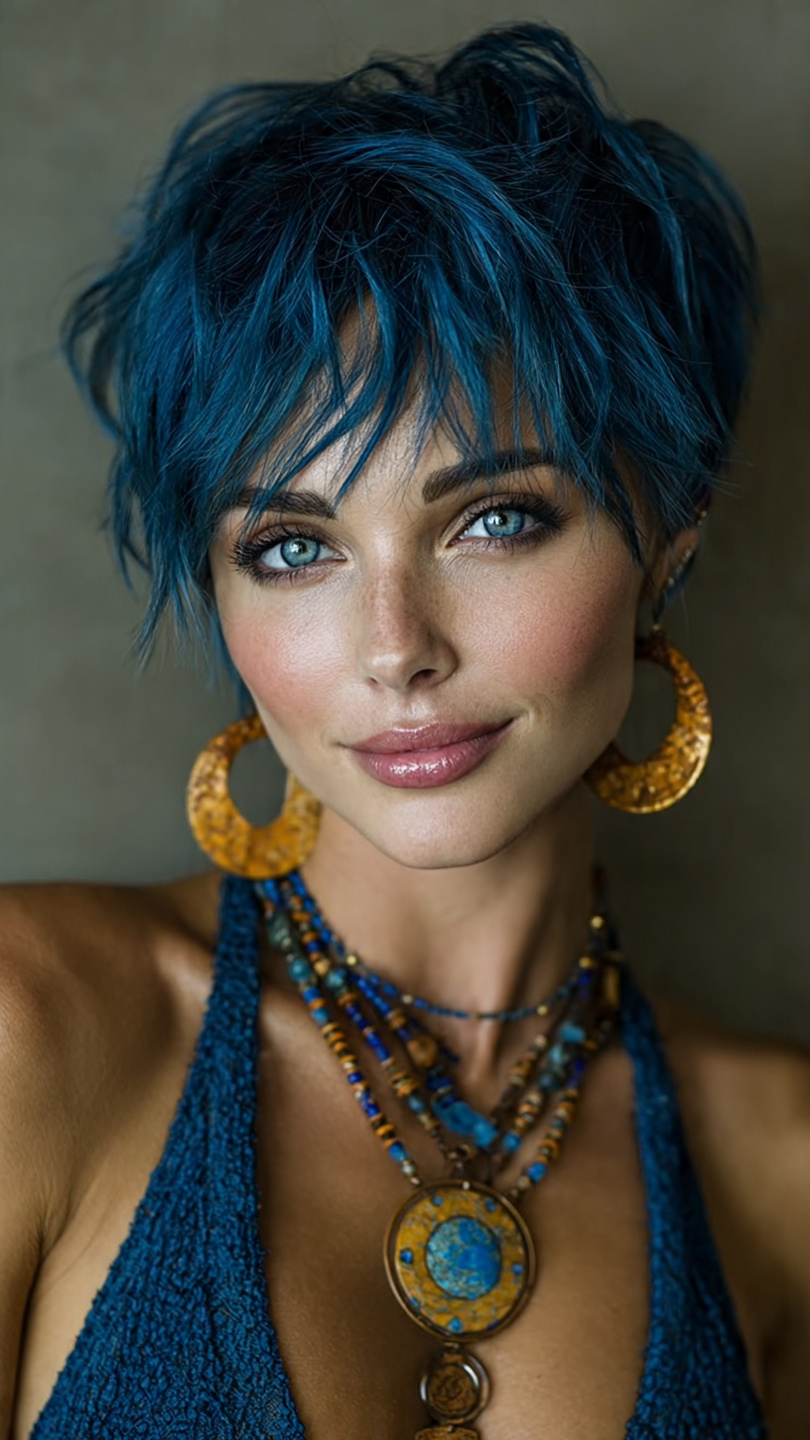 Von Denim bis Electric Blue: Die schönsten Blautöne für moderne Kurzhaarfrisuren