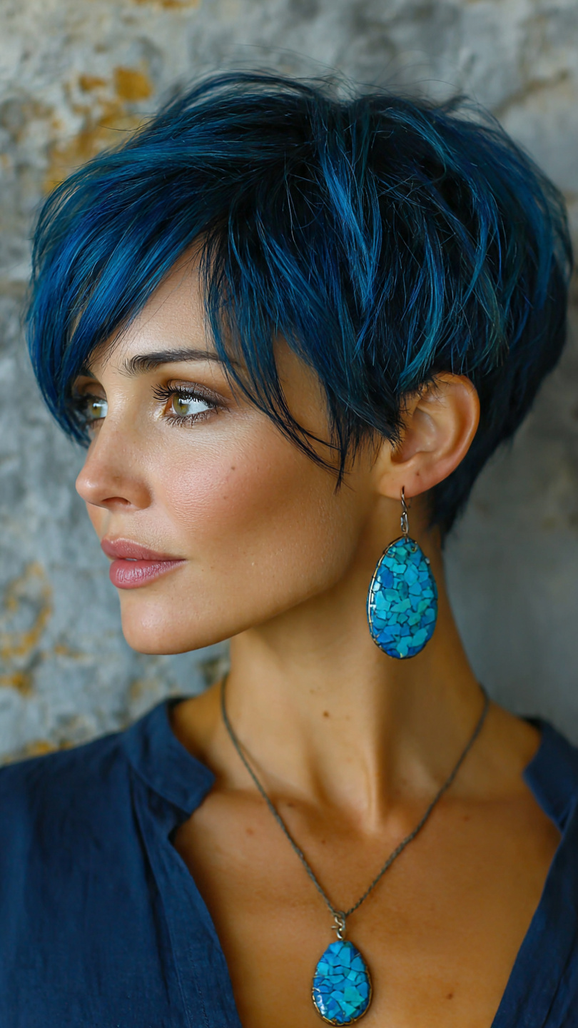 Von Denim bis Electric Blue: Die schönsten Blautöne für moderne Kurzhaarfrisuren