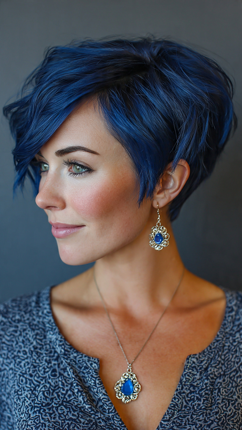 Von Denim bis Electric Blue: Die schönsten Blautöne für moderne Kurzhaarfrisuren