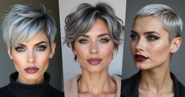 Pixie-Cuts mit grauen Haaren, die raffinierte Coolness ausstrahlen